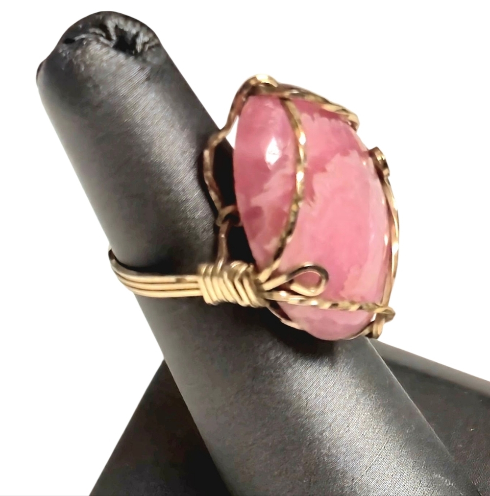 Beautiful Pink Rhodochrosite Tumbled Stone Ring